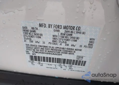 2025 Ford Explorer St-Line z USA, uszkodzony, nr VIN 1FMUK8KH0SGA62291